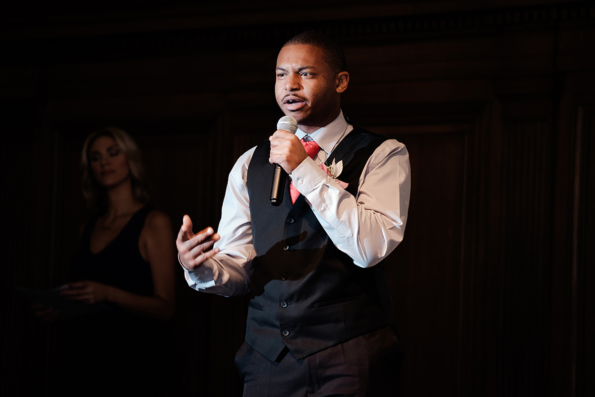 A SOMI athlete gives a speech.