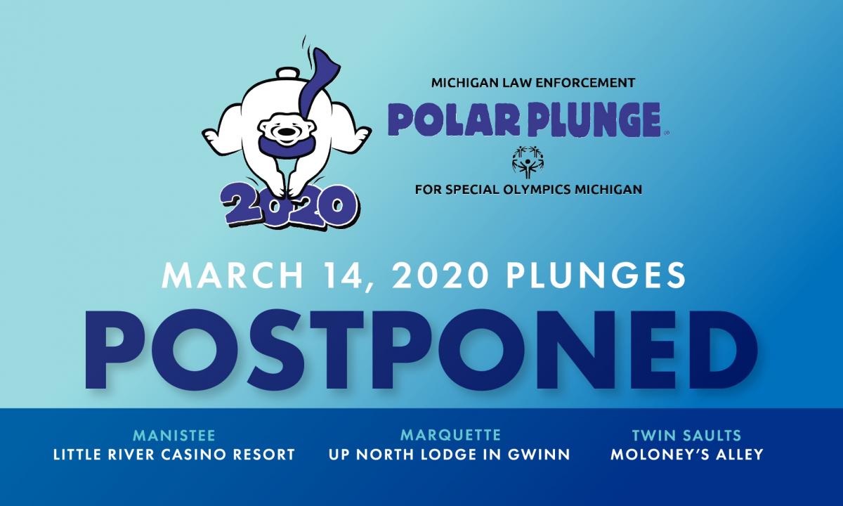 Polar Plunge logo with words saying final three Polar Plunges are postponed