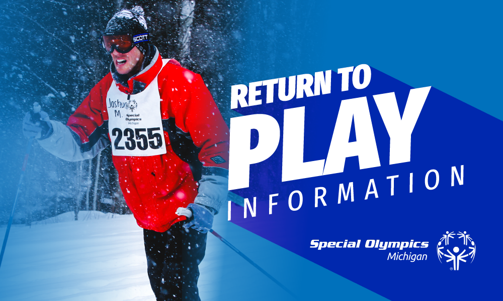 Athlete snowshoeing with the words "Return To Play" image