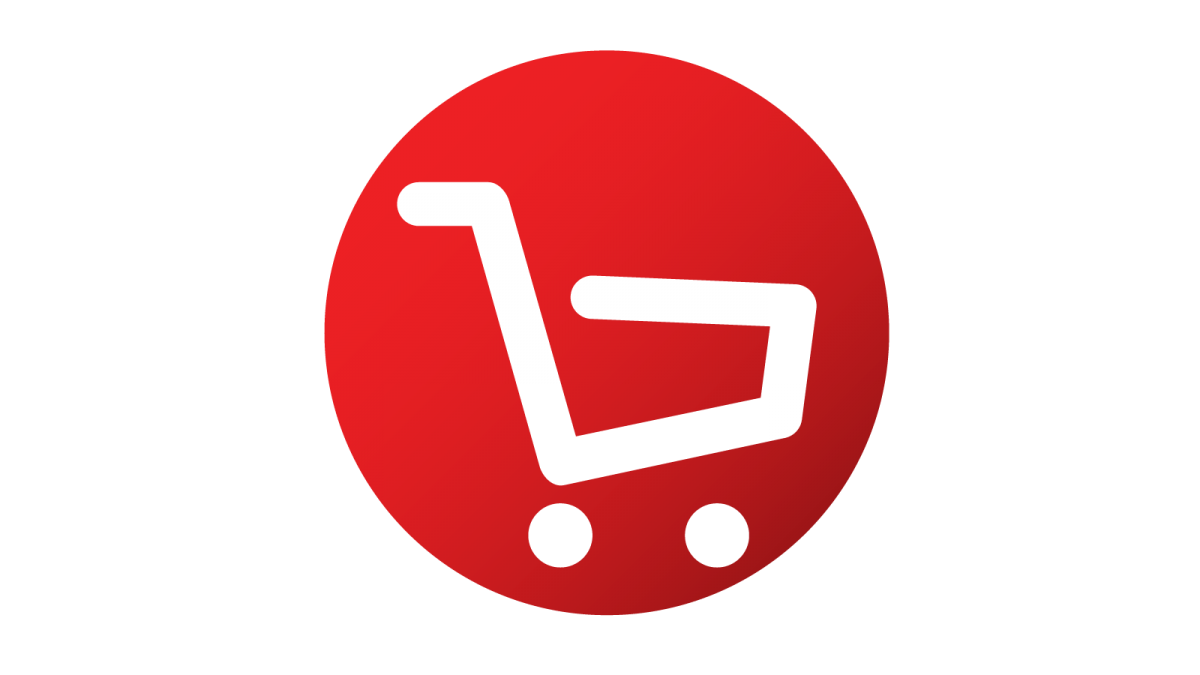 A white shopping cart over top of a red circle