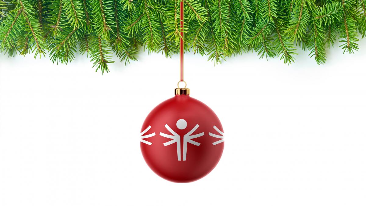 Red, round Special Olympics holiday ornament