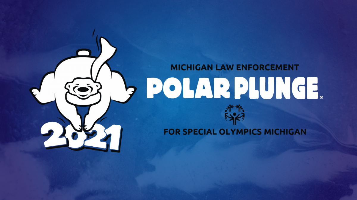 Polar Plunge logo over top of dark blue water