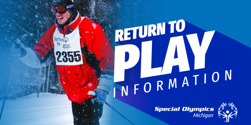 Athlete snowshoeing with the words "Return To Play" image