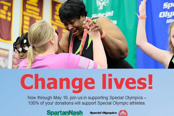 "Change Lives!" text beneath a gymnastics athlete