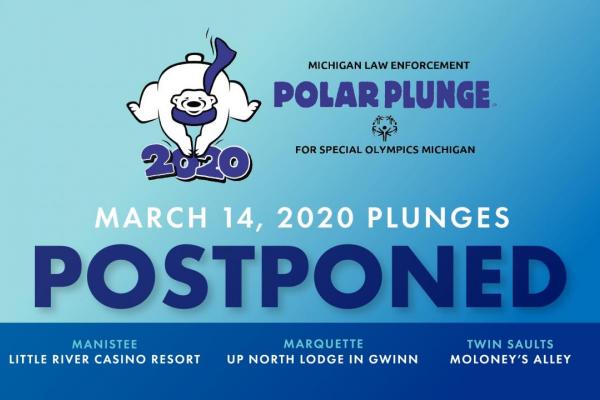 Polar Plunge logo with words saying final three Polar Plunges are postponed