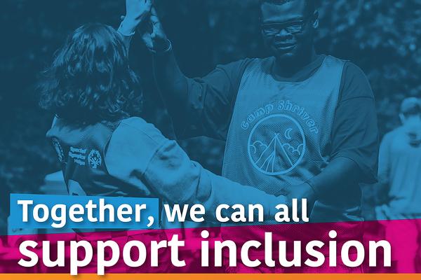Two athletes give each other a high five with the words "Together, we can all support inclusion" on the image