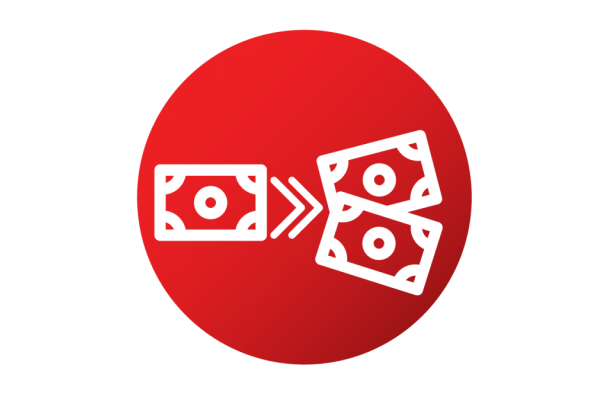 One dollar getting doubled to two overtop of a red circle