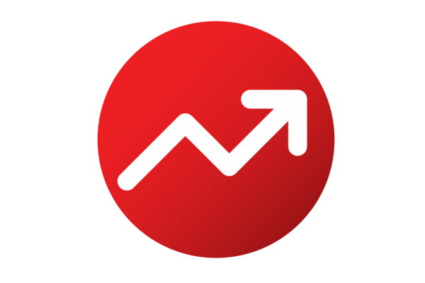 An white arrow pointing upwards over top of a red circle
