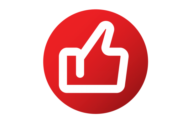 A white thumbs up over top of a red circle