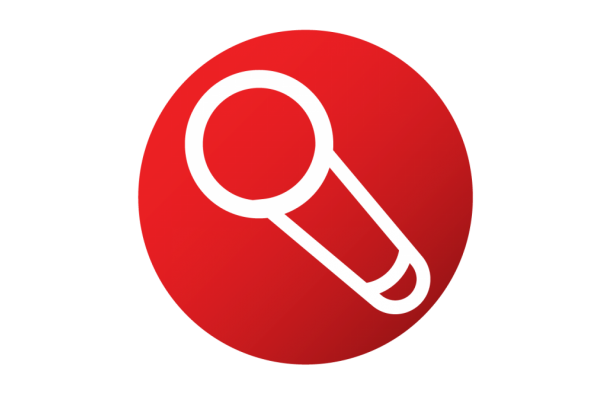 A white microphone over top of a red circle