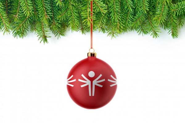 Red, round Special Olympics holiday ornament